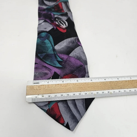 Authentic Vintage Givenchy Men’s 100% Silk Abstract Art Neck Tie Red Purple Gray - Picture 2 of 4
